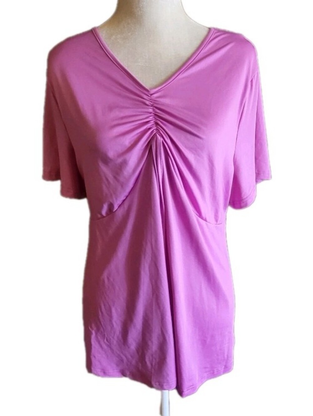 Women's Short Sleeved Shirt Top 3XL Runched Blouse V-neck